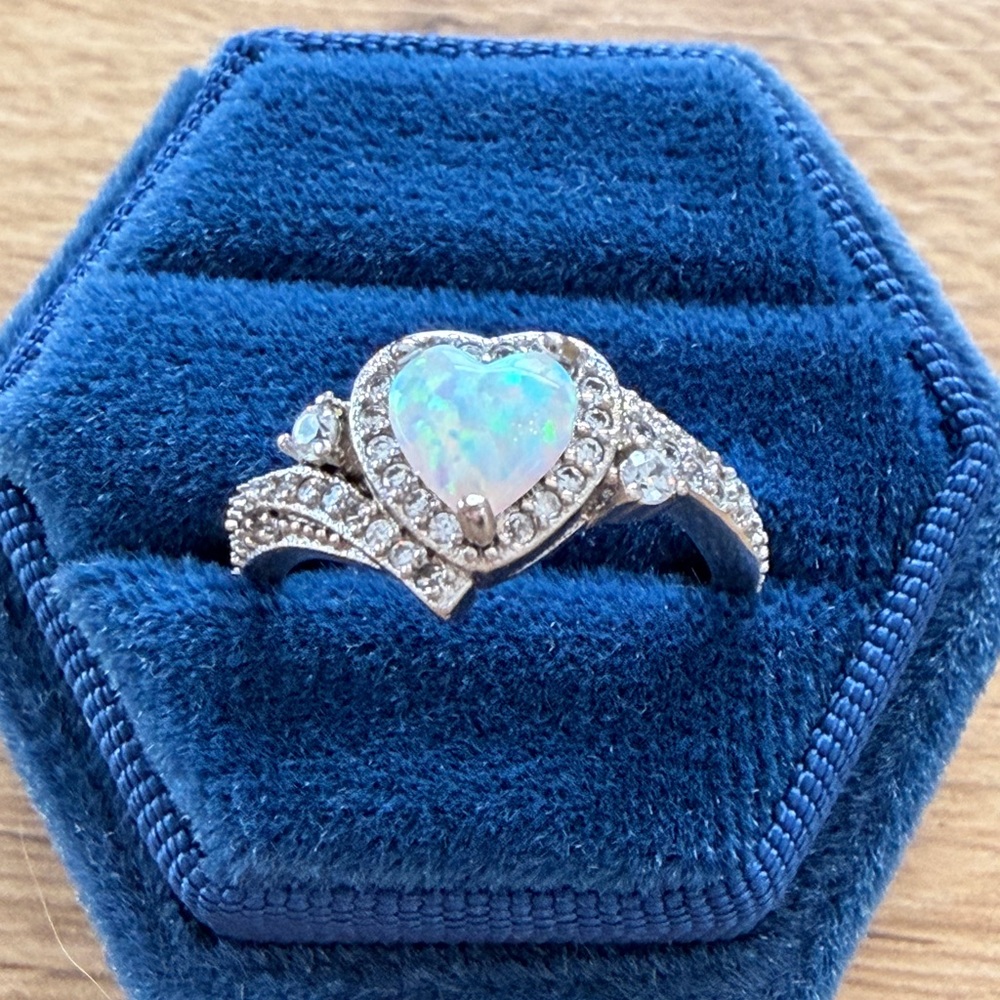 Heart-Shaped Opal and Diamond Ring